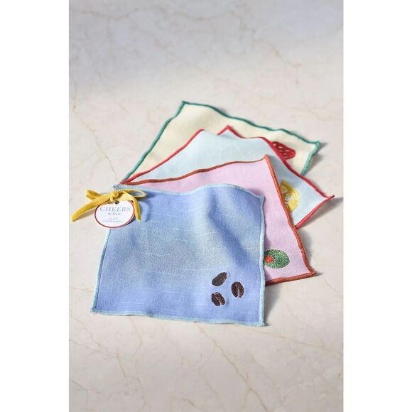 Anthropologie Pink Blue Happy Hour Cocktail Napkins Gift Set of 4 - Picture 2 of 5